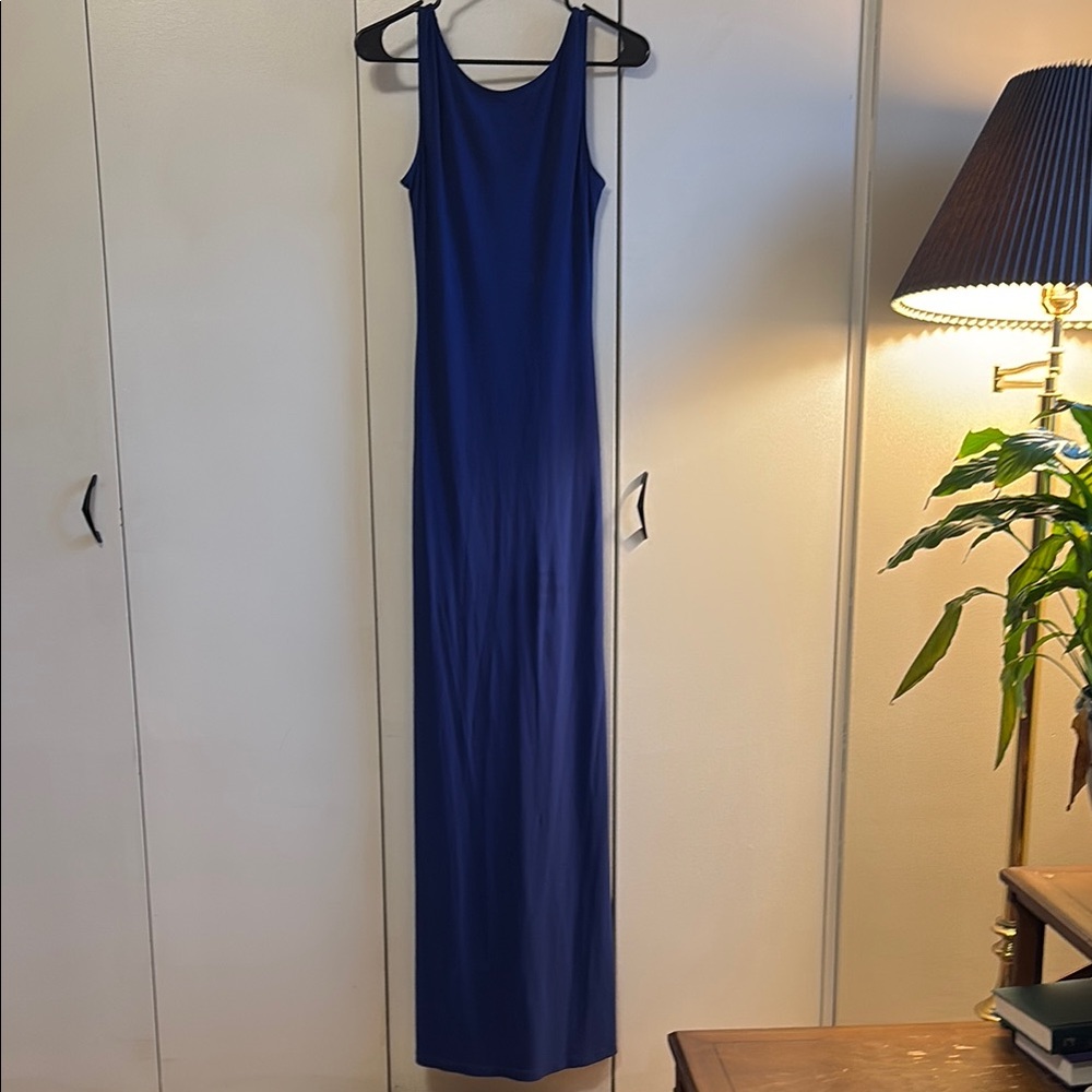 A'gaci Blue Sheath Maxi Dress Sleeveless Scoop Neck